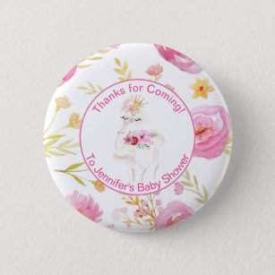 Pink Llama Floral Thanks for Coming Baby Shower Button