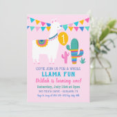 Pink Llama Fun First Birthday Party Girl Invitation (Standing Front)