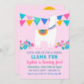 Pink Llama Fun Girl Birthday Party Invitation (Front/Back)