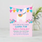 Pink Llama Fun Girl Birthday Party Invitation (Standing Front)