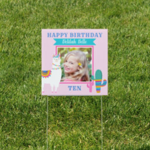 Pink Llama Happy Birthday Fiesta Girl Photo Yard Sign