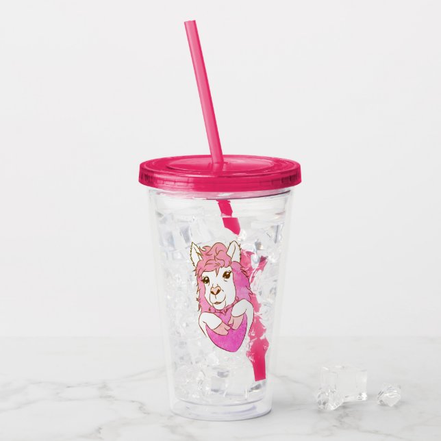Pink Llama Heart Acrylic Tumbler (Front Ice)
