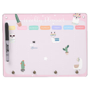 Pink Llama Llamacorn Weekly Planner Dry Erase Board With Keychain Holder