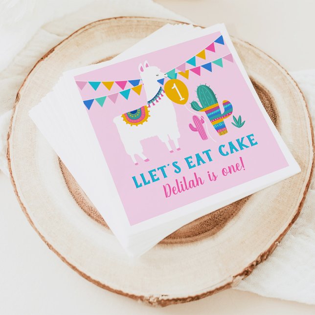 Pink Llama Llet's Eat Cake Birthday Girl Party Napkins (Creator Uploaded)