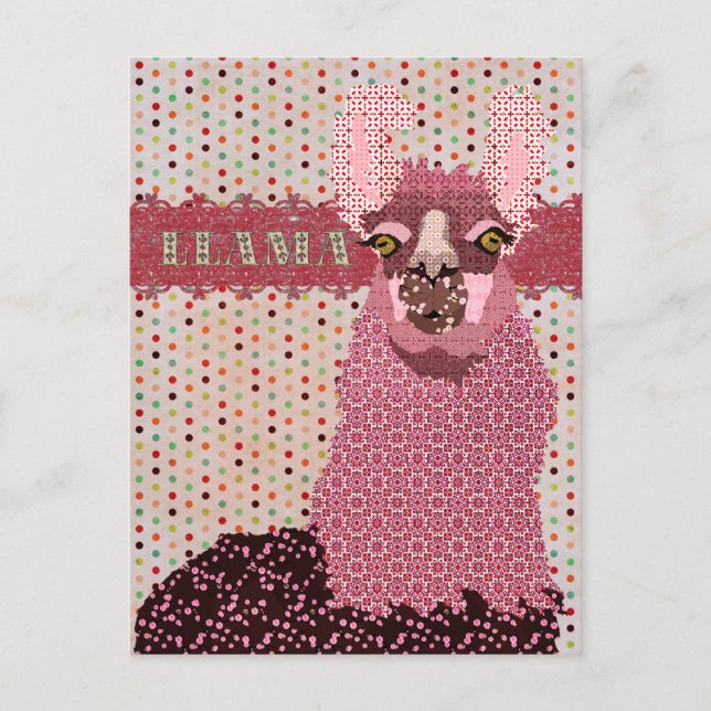 Pink Llama Pokadot Postcard (Front)
