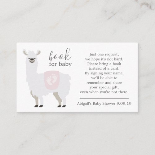 Pink Llama Polka Dot Book Request Baby Shower Enclosure Card