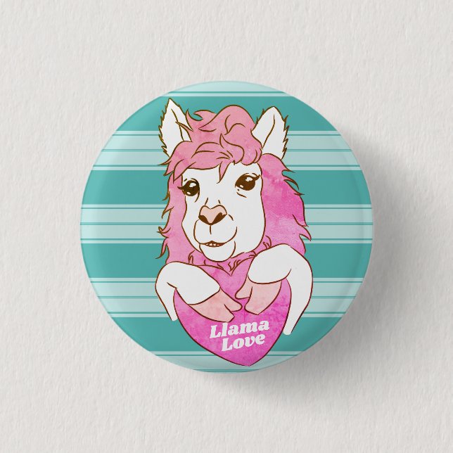 Pink Llama Sketch Llama Love Button (Front)