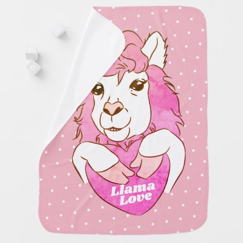 Pink Llama Sketch  White Polka Dots Llama Love Receiving Blanket
