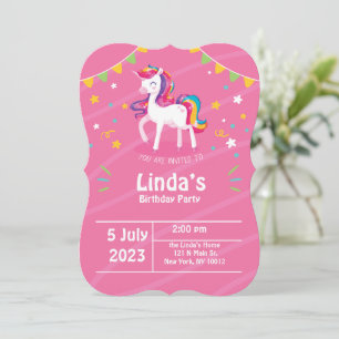 pink llama unicorn Birthday Invitation