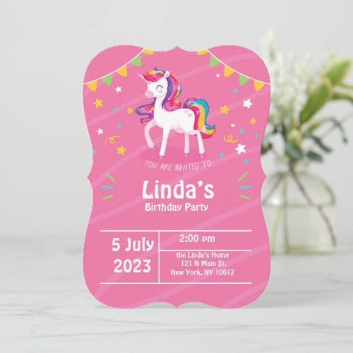  pink llama unicorn Birthday Invitation