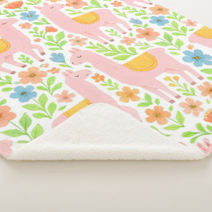 Pink Llamas & Flowers Sherpa Blanket - Customiz