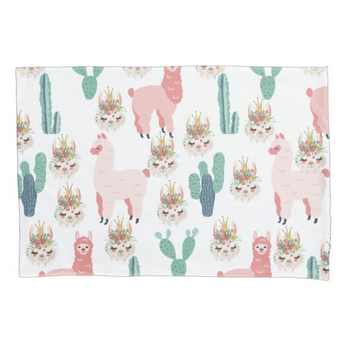 Pink Llamas Green Cactus Cute Adorable Pillowcase
