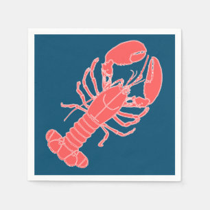 Pink Lobster Dark Blue Seafood Napkins