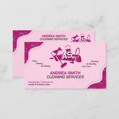 Pink Logo Cleaning Service Cute Girly Professional Business Card