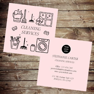 Pink Logo Cleaning Services Commercial Domestic Square Business Card