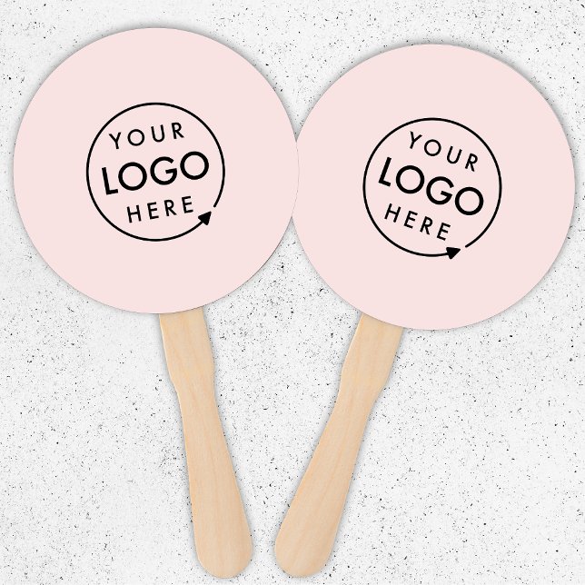 Pink Logo | Modern Branded Promotional Hand Fan (Blush pink company branded feminine hand fan paddles for small business promotion & marketing.)