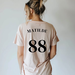 Pink Logo Name Number Simple Modern Sport T-Shirt
