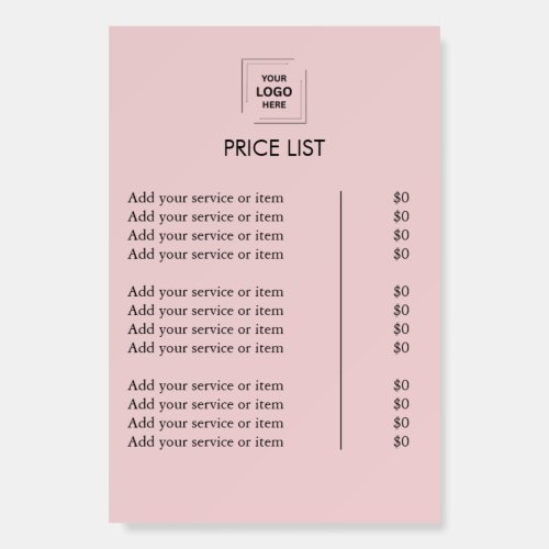Pink Logo Price List Business Modern Professional Foam Board