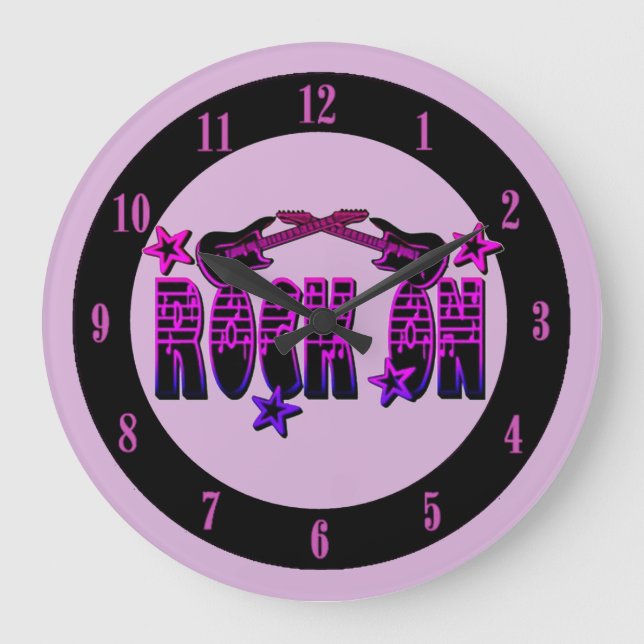 Pink Logo Rock On Guitars & Stars Wall Clock (Front)