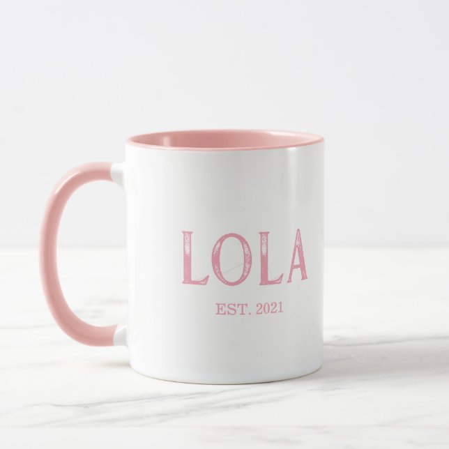 Pink Lola Year Established Mug (Left)