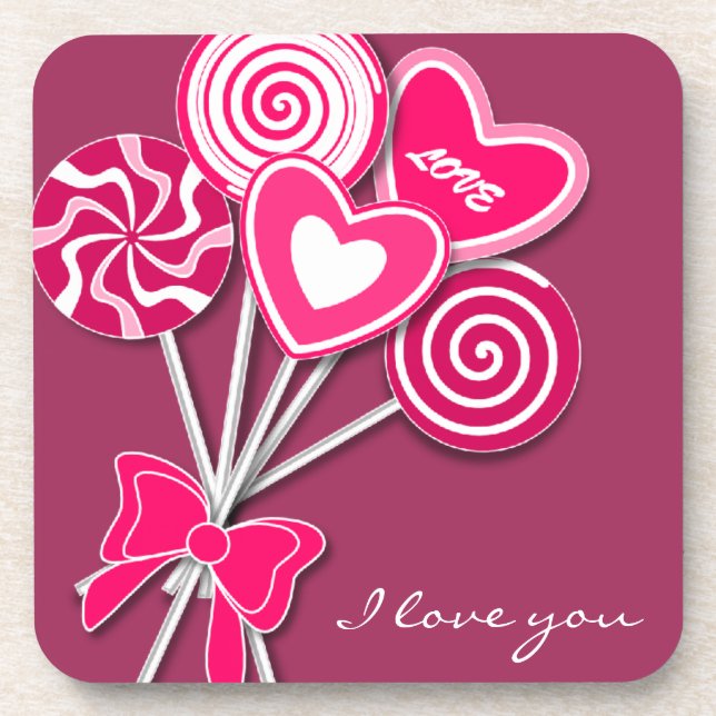 Pink lollipop Cork Coster Drink Coaster (Front)