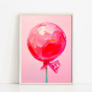 Pink Lollipop Pop Art Modern Candy Still Life Pain Poster