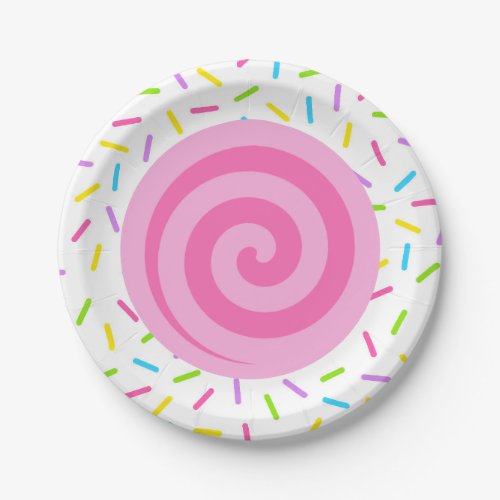 Pink Lollipop Swirl Candy Sprinkle Party Plates