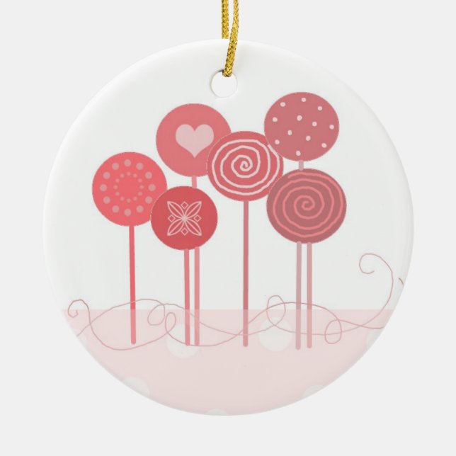 Pink Lollipops Ceramic Ornament (Front)
