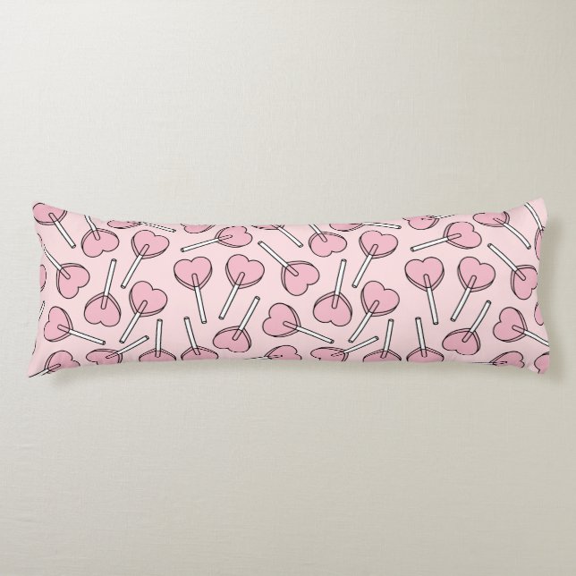 Pink Lollipops, Heart Lollipops, Lollipop Pattern Body Pillow (Front)