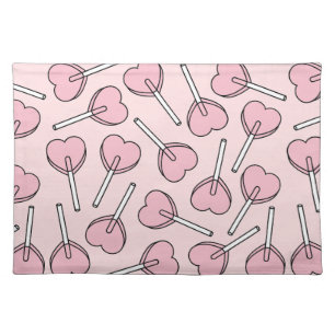 Pink Lollipops, Heart Lollipops, Lollipop Pattern Cloth Placemat