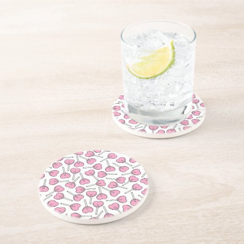 Pink Lollipops Heart Lollipops Lollipop Pattern Coaster