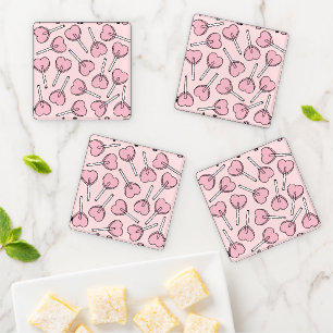 Pink Lollipops, Heart Lollipops, Lollipop Pattern Coaster Set