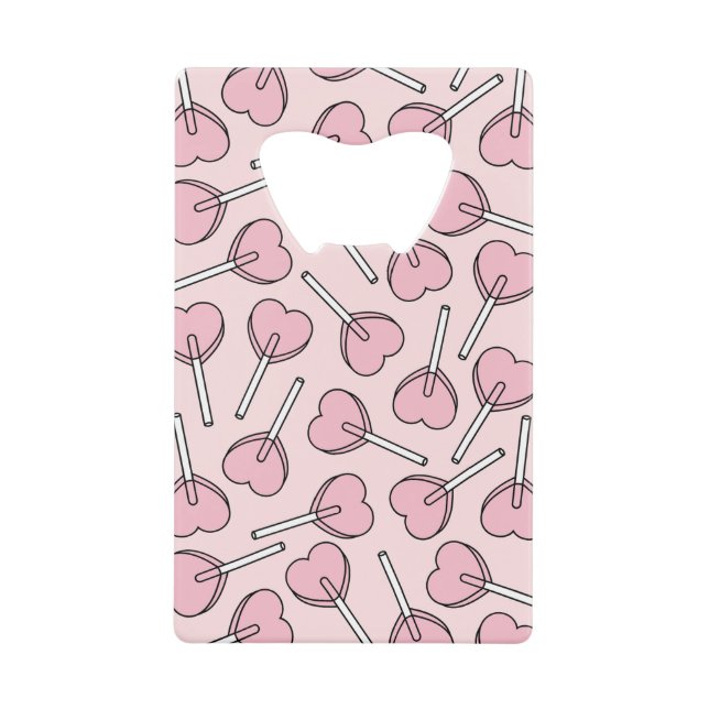 Pink Lollipops, Heart Lollipops, Lollipop Pattern Credit Card Bottle Opener (Front)