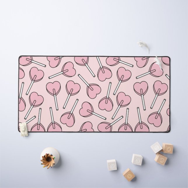 Pink Lollipops, Heart Lollipops, Lollipop Pattern Desk Mat (Kids Table)