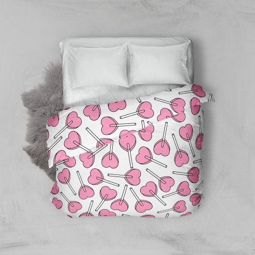 Pink Lollipops Heart Lollipops Lollipop Pattern Duvet Cover