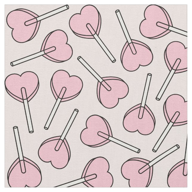 Pink Lollipops, Heart Lollipops, Lollipop Pattern Fabric (Close Up)