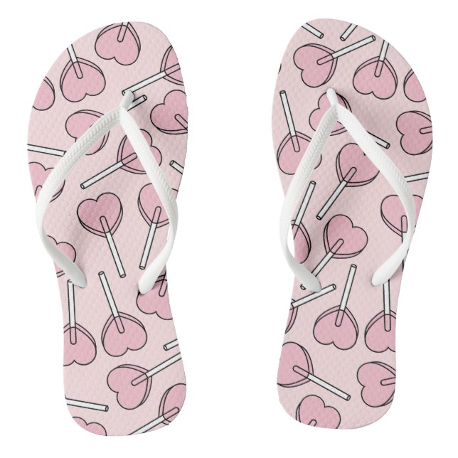 Pink Lollipops, Heart Lollipops, Lollipop Pattern Flip Flops (Footbed)