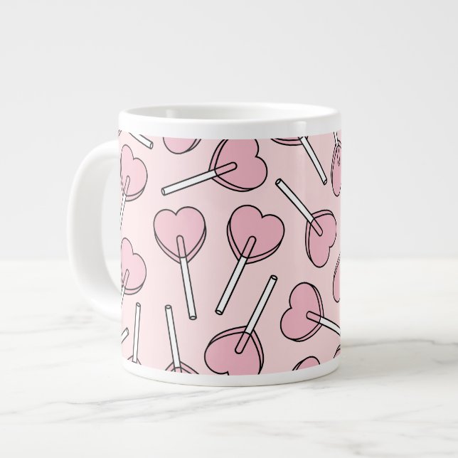 Pink Lollipops, Heart Lollipops, Lollipop Pattern Giant Coffee Mug (Front Left)