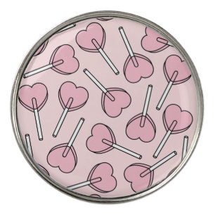 Pink Lollipops, Heart Lollipops, Lollipop Pattern Golf Ball Marker