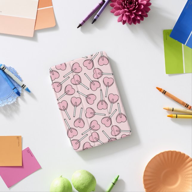 Pink Lollipops, Heart Lollipops, Lollipop Pattern iPad Mini Cover (In Situ)