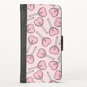 Pink Lollipops, Heart Lollipops, Lollipop Pattern iPhone X Wallet Case