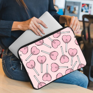 Pink Lollipops, Heart Lollipops, Lollipop Pattern Laptop Sleeve