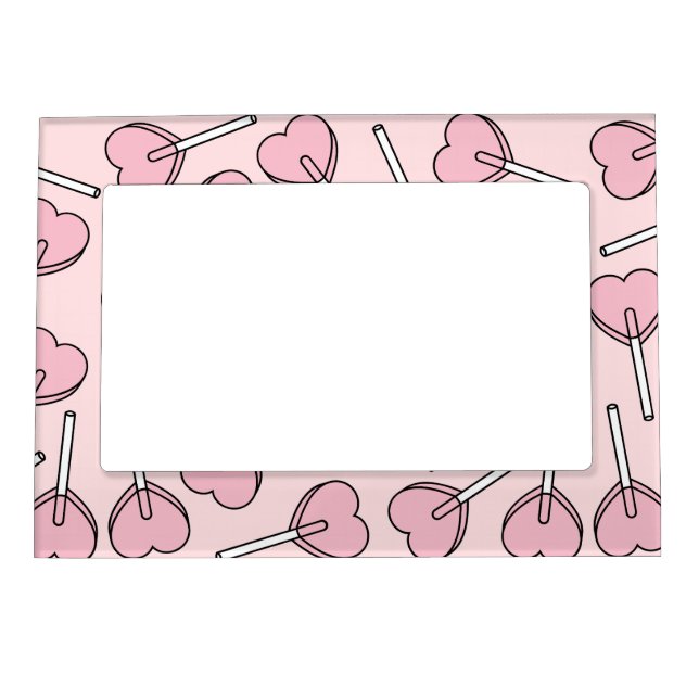 Pink Lollipops, Heart Lollipops, Lollipop Pattern Magnetic Frame (Front)