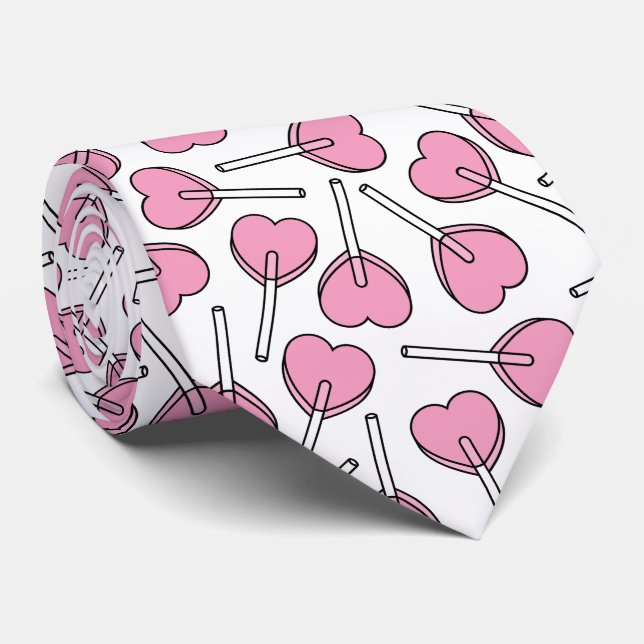 Pink Lollipops, Heart Lollipops, Lollipop Pattern Neck Tie (Rolled)