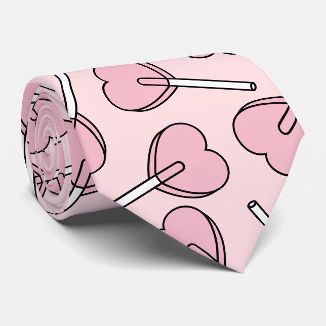 Pink Lollipops, Heart Lollipops, Lollipop Pattern Neck Tie (Rolled)