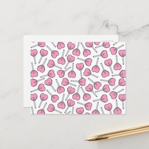 Pink Lollipops Heart Lollipops Lollipop Pattern Postcard