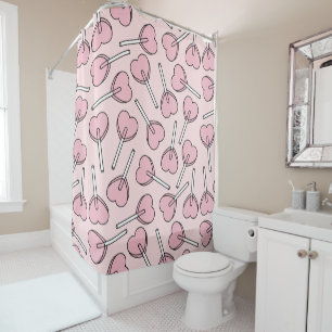 Pink Lollipops, Heart Lollipops, Lollipop Pattern Shower Curtain