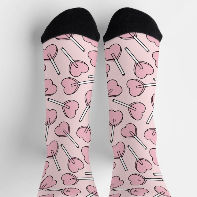 Pink Lollipops, Heart Lollipops, Lollipop Pattern Socks (Top)