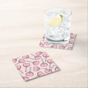 Pink Lollipops, Heart Lollipops, Lollipop Pattern Square Paper Coaster