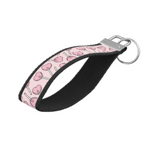 Pink Lollipops, Heart Lollipops, Lollipop Pattern Wrist Keychain